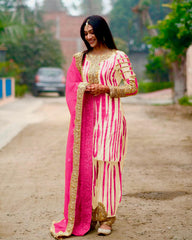 Digital Print Pink Color Mirror Work Patiala Suit