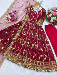 Gorgeous Embroidery Red Color Full Sequence Work Anarkali Suit