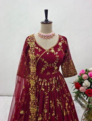 Gorgeous Embroidery Red Color Full Sequence Work Anarkali Suit