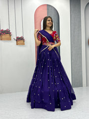 Exotic Georgette Navy Blue Color Sequence Work Lehenga Choli