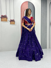 Exotic Georgette Navy Blue Color Sequence Work Lehenga Choli