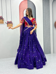 Exotic Georgette Navy Blue Color Sequence Work Lehenga Choli