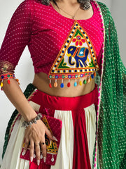 Navratri Special White With Red Gamthi Work Lehenga Choli