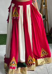 Navratri Special White With Red Gamthi Work Lehenga Choli