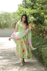 Classic Muslin Green Color Amazing Flower Printed Anarkali Suit