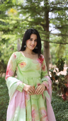 Classic Muslin Green Color Amazing Flower Printed Anarkali Suit