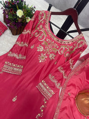 Attractive Sequence Work With Mirror Work Pink Sharara Suit