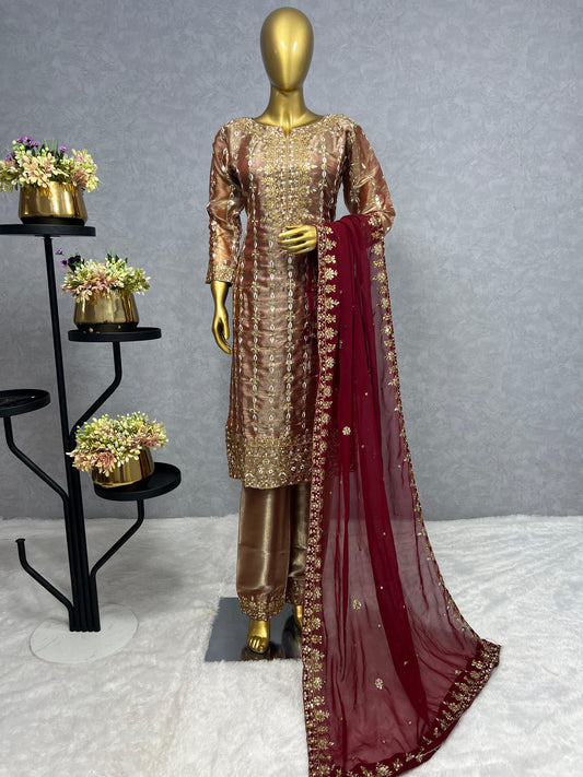 Trendy Jimmy Chu Silk Sequence Work Beige Color Salwar Suit