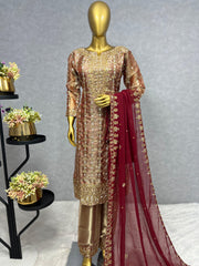 Trendy Jimmy Chu Silk Sequence Work Beige Color Salwar Suit