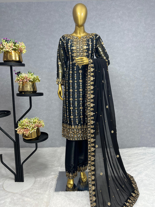 Trendy Jimmy Chu Silk Sequence Work Black Color Salwar Suit