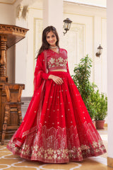 Function Wear Sequence Work Red Color Georgette Lehenga Choli