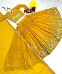 Function Wear Sequence Work Yellow Color Georgette Lehenga Choli