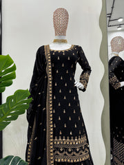 Georgette Thread Work Black Color Beautiful Sharara Suit