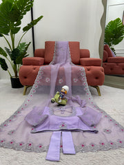 Designer Organza Silk Lavender Color Sequence Work Saree