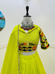 Beautiful Cotton Embroidery With Mirror Work Lemon Lehenga Choli