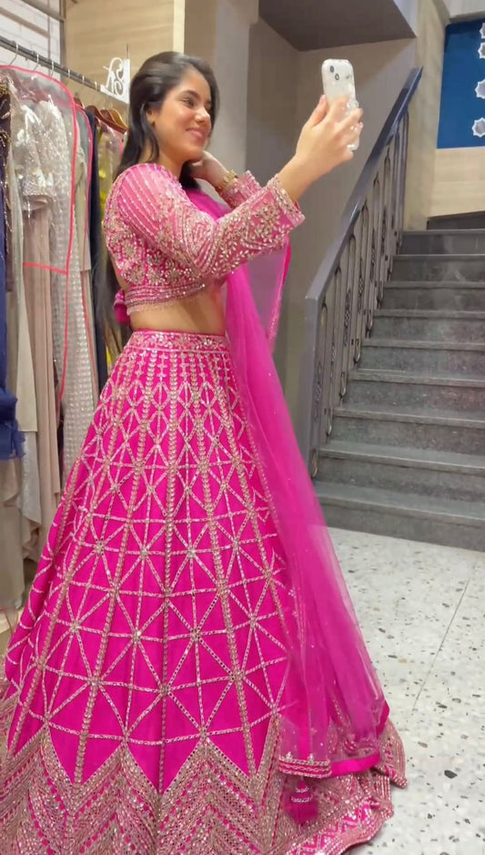 Bridal Wear Heavy Sequence Work Pink Color Georgette Lehenga Choli