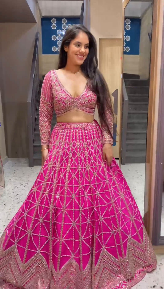 Bridal Wear Heavy Sequence Work Pink Color Georgette Lehenga Choli