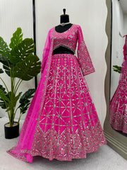 Bridal Wear Heavy Sequence Work Pink Color Georgette Lehenga Choli