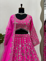 Bridal Wear Heavy Sequence Work Pink Color Georgette Lehenga Choli