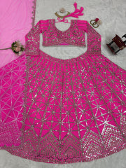 Bridal Wear Heavy Sequence Work Pink Color Georgette Lehenga Choli