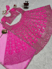 Bridal Wear Heavy Sequence Work Pink Color Georgette Lehenga Choli