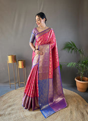 Wonderful Pink Color Contrast Weaving Pallu Silk Saree