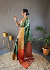 Wonderful Green Color Contrast Weaving Pallu Silk Saree