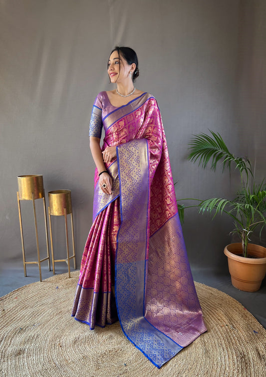 Wonderful Purple Color Contrast Weaving Pallu Silk Saree