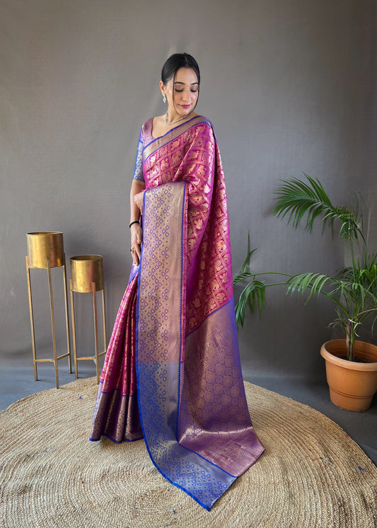 Wonderful Purple Color Contrast Weaving Pallu Silk Saree