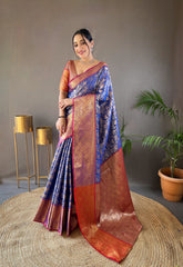 Wonderful Blue Color Contrast Weaving Pallu Silk Saree