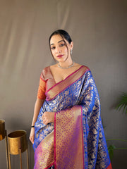 Wonderful Blue Color Contrast Weaving Pallu Silk Saree