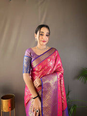 Wonderful Pink Color Contrast Weaving Pallu Silk Saree