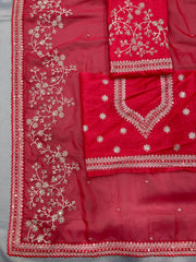 Trendy Organza Silk Embroidery Work Red Color Saree