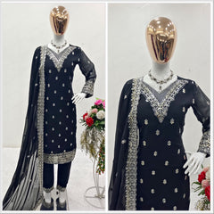 Classic Georgette Sequence Embroidery Work Black Salwar Suit