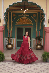 Rayon Maroon Color Printed Navratri Special Long Gown