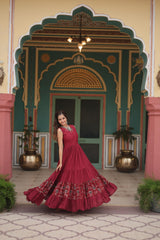 Rayon Maroon Color Printed Navratri Special Long Gown