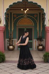 Rayon Black Color Printed Navratri Special Long Gown