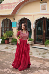 Elegant Pink Color Embroidery Sequence Work Gown