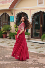 Elegant Pink Color Embroidery Sequence Work Gown