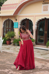 Elegant Pink Color Embroidery Sequence Work Gown