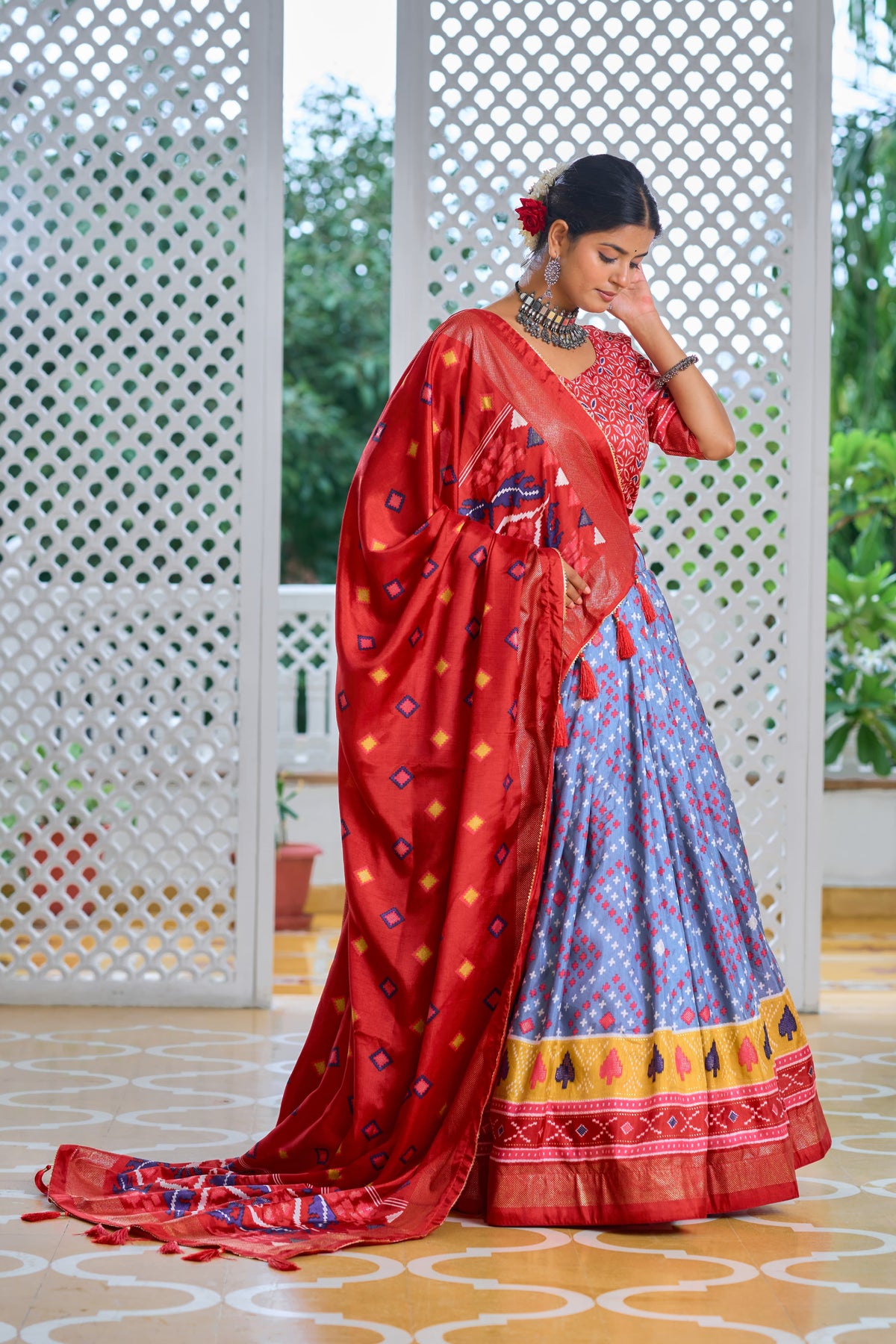 Charming Silk Minakari With Foil Print Sky Blue Color Lehenga Choli