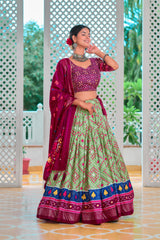 Charming Silk Minakari With Foil Print Green Color Lehenga Choli