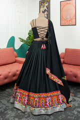 Glossy Black Color Mirror With Kodi Work Navratri Lehenga Choli