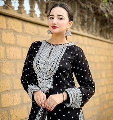 Awesome Embroidery Sequence Work Black Color Sharara Suit