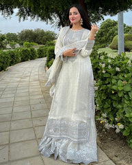 Awesome Embroidery Sequence Work White Color Sharara Suit