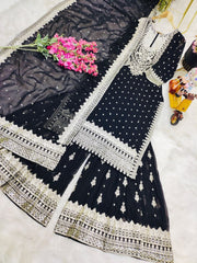 Awesome Embroidery Sequence Work Black Color Sharara Suit