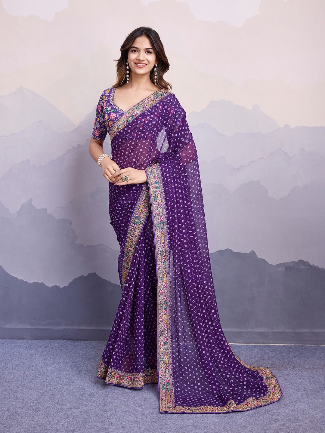 Classic Purple Color Embroidery Work Saree