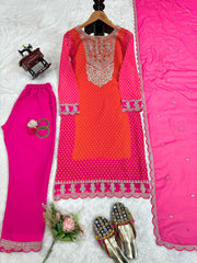 Fashionable Digital Print With Mirror Work Pink Color Salwar Suit