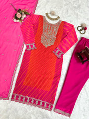 Fashionable Digital Print With Mirror Work Pink Color Salwar Suit