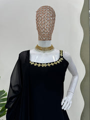 Imposing Georgette Black Color Full Stitched Sharara Suit